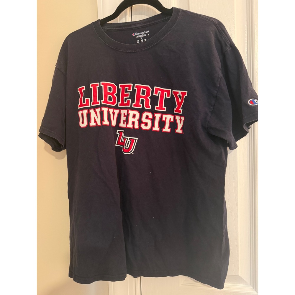 Champion Liberty University T-Shirt Navy Blue Graphic Tee Size Large